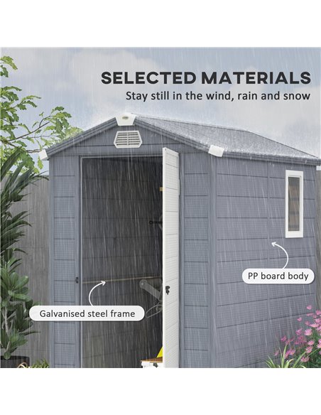 Outsunny 4 x 6ft Garden Shed with Foundation Kit, Polypropylene Outdoor Storage Tool House with Ventilation Slots and Lockable D - pic 54489 | FastDaddyshop