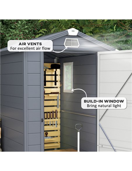 Outsunny 4 x 6ft Garden Shed with Foundation Kit, Polypropylene Outdoor Storage Tool House with Ventilation Slots and Lockable D - pic 54492 | FastDaddyshop