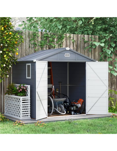 Outsunny 8 x 6ft Garden Shed with Foundation Kit, Polypropylene Outdoor Storage Tool House with Ventilation Slots and Lockable D - pic 54496 | FastDaddyshop