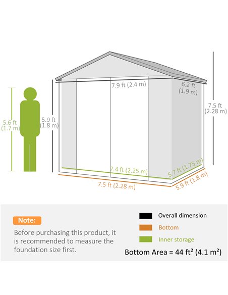 Outsunny 8 x 6ft Garden Shed with Foundation Kit, Polypropylene Outdoor Storage Tool House with Ventilation Slots and Lockable D - pic 54497 | FastDaddyshop