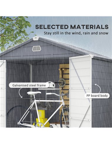 Outsunny 8 x 6ft Garden Shed with Foundation Kit, Polypropylene Outdoor Storage Tool House with Ventilation Slots and Lockable D