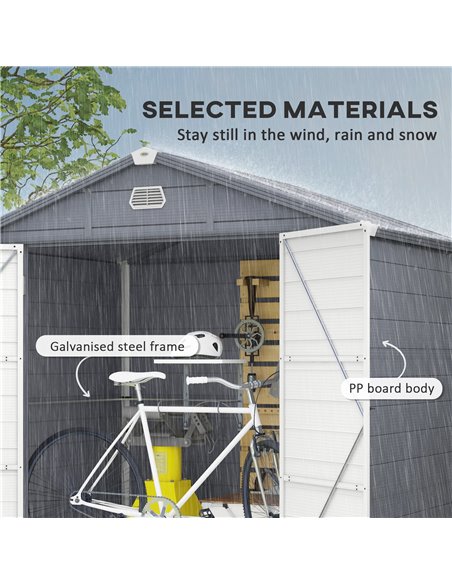 Outsunny 8 x 6ft Garden Shed with Foundation Kit, Polypropylene Outdoor Storage Tool House with Ventilation Slots and Lockable D - pic 54498 | FastDaddyshop