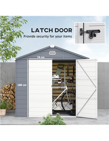 Outsunny 8 x 6ft Garden Shed with Foundation Kit, Polypropylene Outdoor Storage Tool House with Ventilation Slots and Lockable D