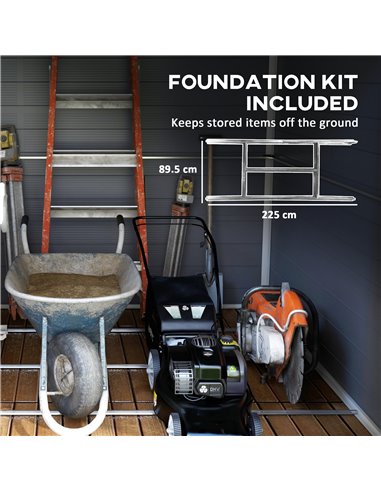 Outsunny 8 x 6ft Garden Shed with Foundation Kit, Polypropylene Outdoor Storage Tool House with Ventilation Slots and Lockable D