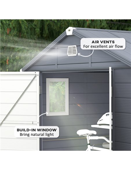 Outsunny 8 x 6ft Garden Shed with Foundation Kit, Polypropylene Outdoor Storage Tool House with Ventilation Slots and Lockable D - pic 54501 | FastDaddyshop