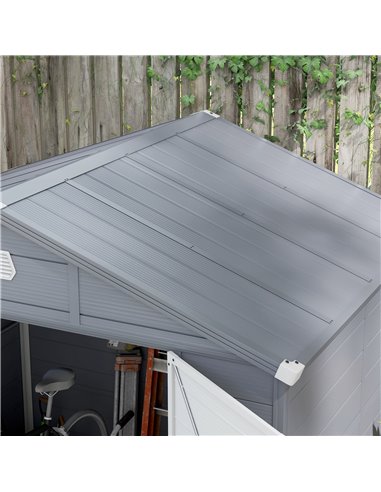 Outsunny 8 x 6ft Garden Shed with Foundation Kit, Polypropylene Outdoor Storage Tool House with Ventilation Slots and Lockable D