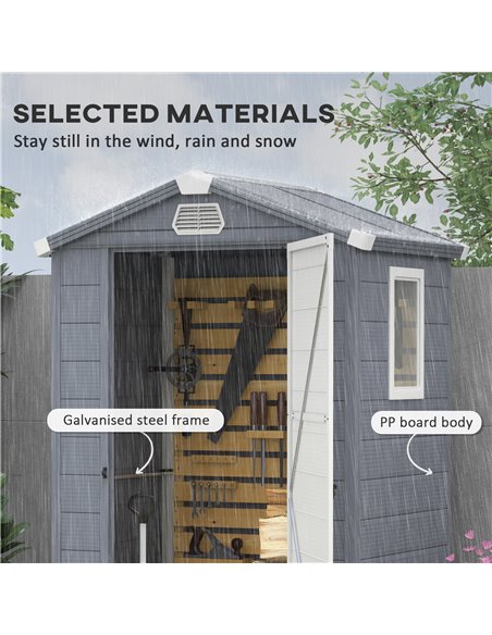 Outsunny 4 x 3ft Garden Shed with Foundation Kit, Polypropylene Outdoor Storage Tool House with Ventilation Slots and Lockable D - pic 54507 | FastDaddyshop