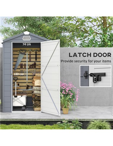 Outsunny 4 x 3ft Garden Shed with Foundation Kit, Polypropylene Outdoor Storage Tool House with Ventilation Slots and Lockable D