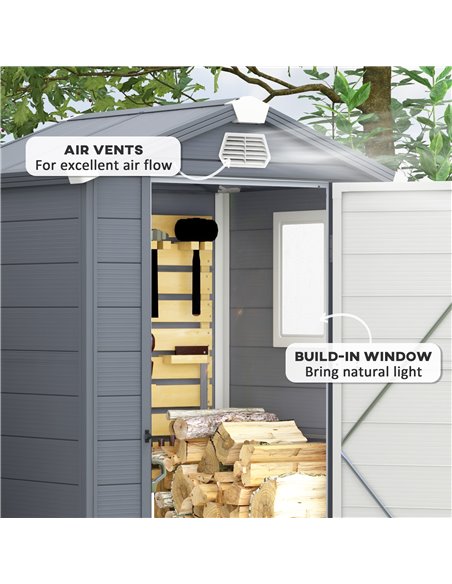 Outsunny 4 x 3ft Garden Shed with Foundation Kit, Polypropylene Outdoor Storage Tool House with Ventilation Slots and Lockable D - pic 54510 | FastDaddyshop