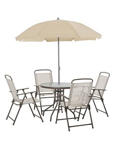 Outsunny 6-Piece Garden Patio Texteline Folding Bistro Set, Beige 01-0708
