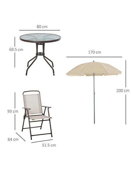 Outsunny Garden Patio Texteline Folding Chairs Plus Table and Parasol Furniture Bistro Set - Beige (6-Piece) 01-0708 - pic 54515 | FastDaddyshop