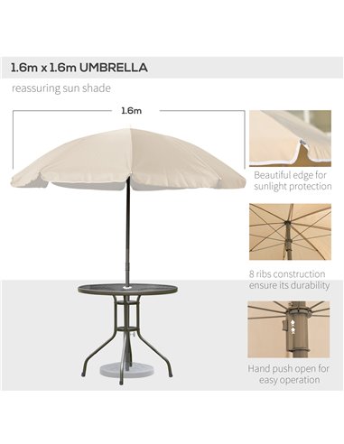 Outsunny Garden Patio Texteline Folding Chairs Plus Table and Parasol Furniture Bistro Set - Beige (6-Piece) 01-0708