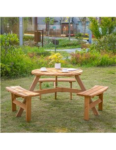 Outsunny 6-Seater Fir Wood Garden Pub Table & Bench Set, Brownish Red 84B-163 2