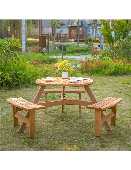 Outsunny Fir Wood Garden Pub Table & Bench Set, 6-Seater Heavy Duty Outdoor Dining Furniture with Parasol Hole, Patio 84B-163 - pic 54532 | FastDaddyshop