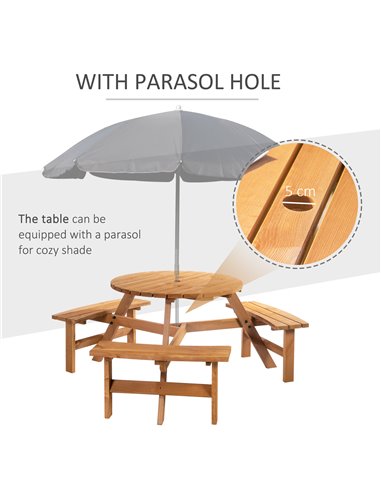 Outsunny Fir Wood Garden Pub Table & Bench Set, 6-Seater Heavy Duty Outdoor Dining Furniture with Parasol Hole, Patio 84B-163