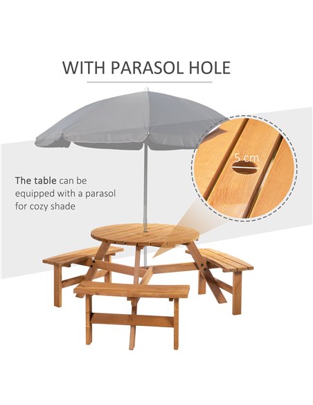 Outsunny Fir Wood Garden Pub Table & Bench Set, 6-Seater Heavy Duty Outdoor Dining Furniture with Parasol Hole, Patio 84B-163 - pic 54534 | FastDaddyshop