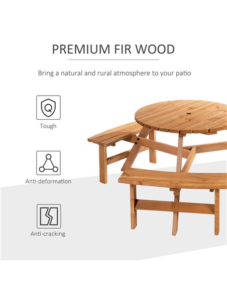 Outsunny Fir Wood Garden Pub Table & Bench Set, 6-Seater Heavy Duty Outdoor Dining Furniture with Parasol Hole, Patio 84B-163 - pic 54535 | FastDaddyshop