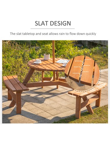 Outsunny Fir Wood Garden Pub Table & Bench Set, 6-Seater Heavy Duty Outdoor Dining Furniture with Parasol Hole, Patio 84B-163