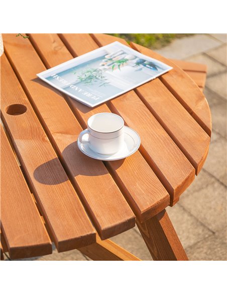Outsunny Fir Wood Garden Pub Table & Bench Set, 6-Seater Heavy Duty Outdoor Dining Furniture with Parasol Hole, Patio 84B-163 - pic 54538 | FastDaddyshop