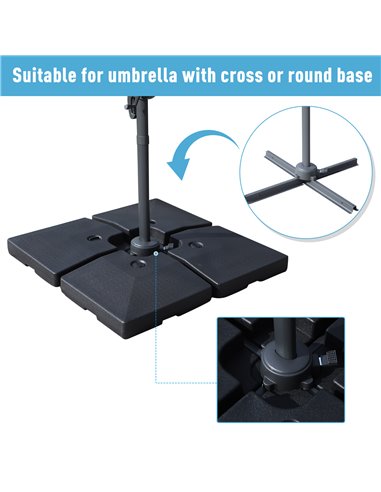 Outsunny 4 Pieces Portable Sand or Water Fillable Parasol Base Cross Stand Weights Square Holder Cantilever Garden (Pole&Cross S