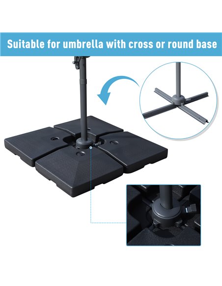 Outsunny 4 Pieces Portable Sand or Water Fillable Parasol Base Cross Stand Weights Square Holder Cantilever Garden (Pole&Cross S - pic 54552 | FastDaddyshop