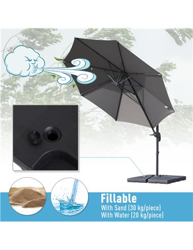 Outsunny 4 Pieces Portable Sand or Water Fillable Parasol Base Cross Stand Weights Square Holder Cantilever Garden (Pole&Cross S