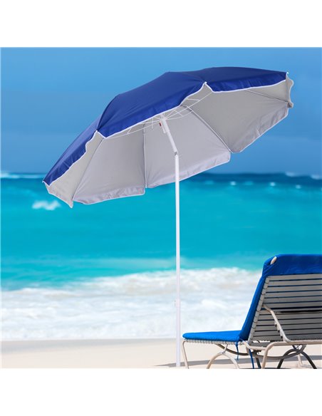 Outsunny Tilted Beach Parasol, 1.7m x 2m, with Steel Frame for UV Protection, Easy to Adjust, Blue 84D-069BU - pic 54586 | FastDaddyshop