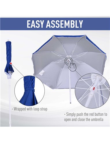 Outsunny Tilted Beach Parasol, 1.7m x 2m, with Steel Frame for UV Protection, Easy to Adjust, Blue 84D-069BU