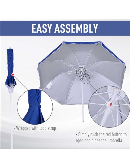 Outsunny Tilted Beach Parasol, 1.7m x 2m, with Steel Frame for UV Protection, Easy to Adjust, Blue 84D-069BU - pic 54589 | FastDaddyshop