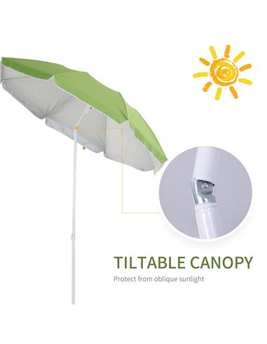 Outsunny 1.7m x 2m Tilted Steel Frame Beach Parasol Green 84D-069GN