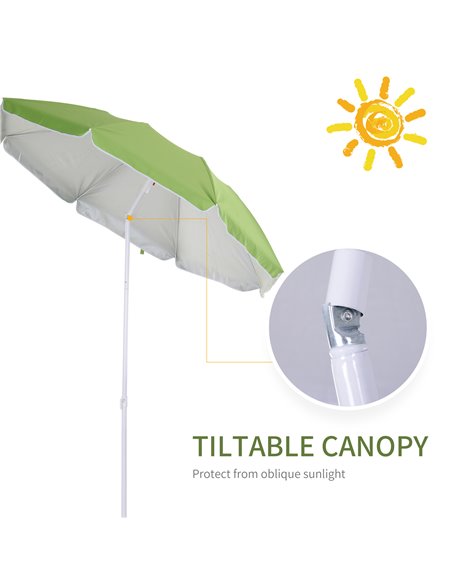 Outsunny 1.7m x 2m Tilted Steel Frame Beach Parasol Green 84D-069GN - pic 54597 | FastDaddyshop