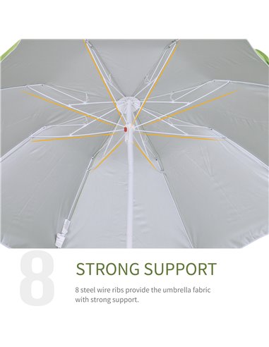 Outsunny 1.7m x 2m Tilted Steel Frame Beach Parasol Green 84D-069GN