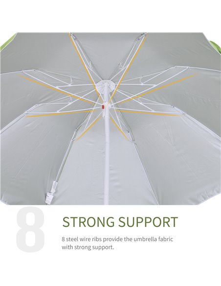 Outsunny 1.7m x 2m Tilted Steel Frame Beach Parasol Green 84D-069GN - pic 54599 | FastDaddyshop