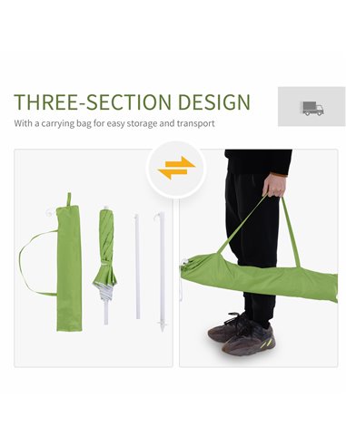 Outsunny 1.7m x 2m Tilted Steel Frame Beach Parasol Green 84D-069GN