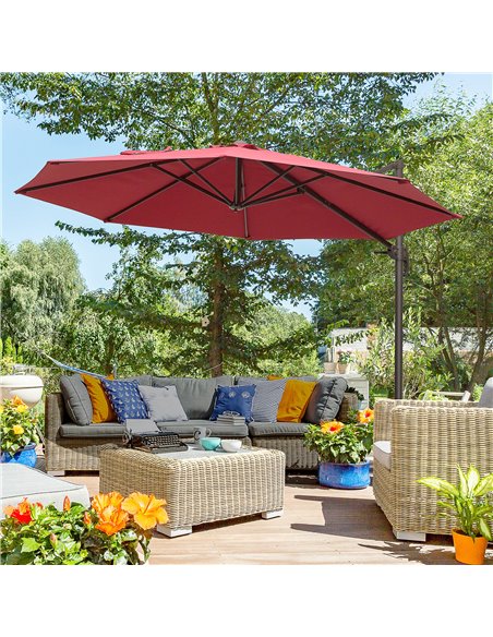 Outsunny 3m Cantilever Aluminium Frame 360 Rotation Hanging Parasol w/ Cross Base Wine Red 840-126WR - pic 54613 | FastDaddyshop