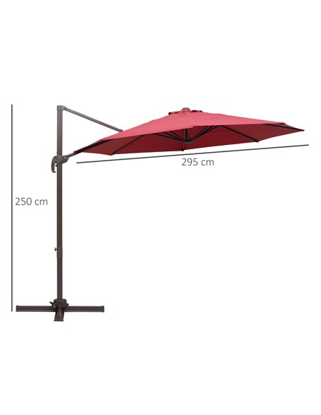 Outsunny 3m Cantilever Aluminium Frame 360 Rotation Hanging Parasol w/ Cross Base Wine Red 840-126WR - pic 54614 | FastDaddyshop
