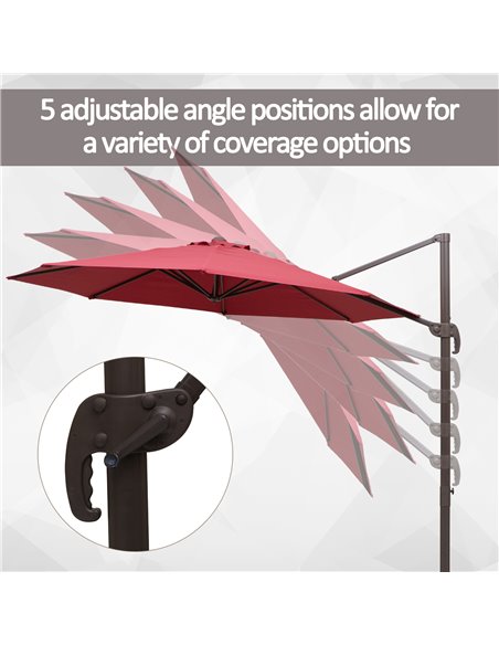 Outsunny 3m Cantilever Aluminium Frame 360 Rotation Hanging Parasol w/ Cross Base Wine Red 840-126WR - pic 54615 | FastDaddyshop