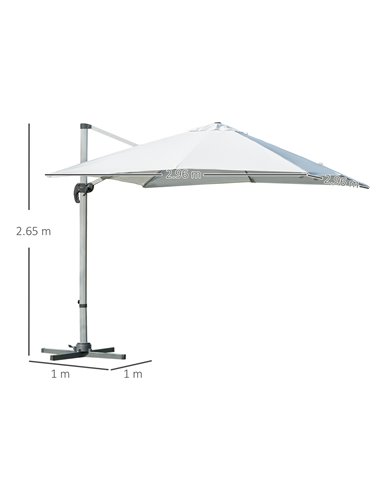 Outsunny 3m Cantilever Roma Parasol Aluminium Frame 360 Rotation Hanging Parasol with/ Cross Base White 84D-086WT