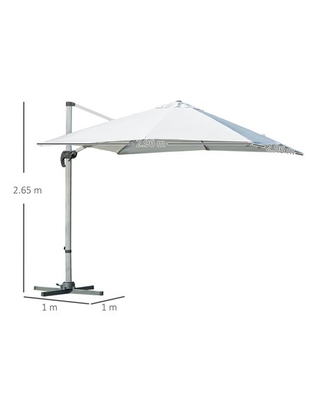 Outsunny 3m Cantilever Roma Parasol Aluminium Frame 360 Rotation Hanging Parasol with/ Cross Base White 84D-086WT - pic 54623 | FastDaddyshop