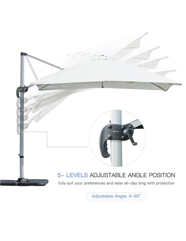 Outsunny 3m Cantilever Roma Parasol Aluminium Frame 360 Rotation Hanging Parasol with/ Cross Base White 84D-086WT