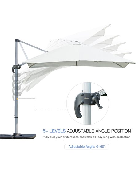 Outsunny 3m Cantilever Roma Parasol Aluminium Frame 360 Rotation Hanging Parasol with/ Cross Base White 84D-086WT - pic 54625 | FastDaddyshop