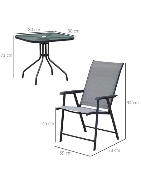 Outsunny 5pcs Classic Outdoor Dining Set Steel Frames w/ 4 Folding Chairs Glass Top Table Texteline Seats Parasol Hole Garden Di - pic 54641 | FastDaddyshop