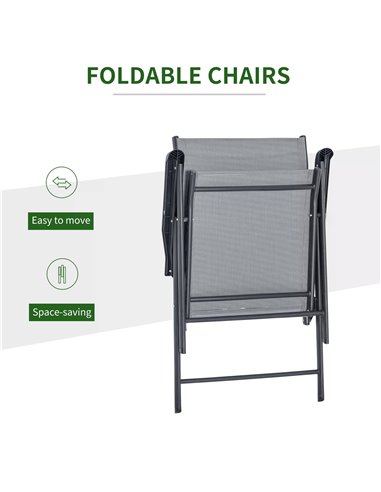 Outsunny 5pcs Classic Outdoor Dining Set Steel Frames w/ 4 Folding Chairs Glass Top Table Texteline Seats Parasol Hole Garden Di