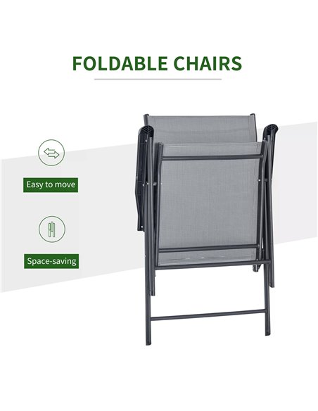 Outsunny 5pcs Classic Outdoor Dining Set Steel Frames w/ 4 Folding Chairs Glass Top Table Texteline Seats Parasol Hole Garden Di - pic 54644 | FastDaddyshop