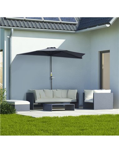 Outsunny 2.7m Balcony Half Parasol 5 Steel Ribs Construction Garden Outdoor Umbrella Grey 84D-007GY