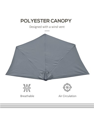 Outsunny 2.7m Balcony Half Parasol 5 Steel Ribs Construction Garden Outdoor Umbrella Grey 84D-007GY