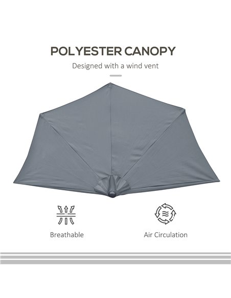 Outsunny 2.7m Balcony Half Parasol 5 Steel Ribs Construction Garden Outdoor Umbrella Grey 84D-007GY - pic 54651 | FastDaddyshop
