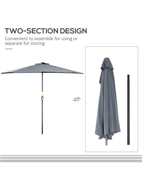 Outsunny 2.7m Balcony Half Parasol 5 Steel Ribs Construction Garden Outdoor Umbrella Grey 84D-007GY - pic 54652 | FastDaddyshop