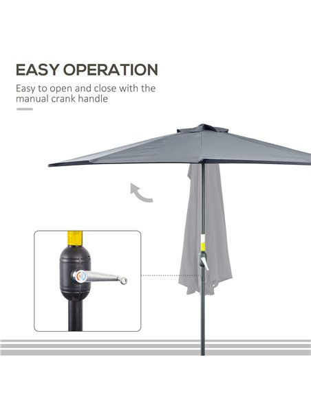 Outsunny 2.7m Balcony Half Parasol 5 Steel Ribs Construction Garden Outdoor Umbrella Grey 84D-007GY - pic 54653 | FastDaddyshop