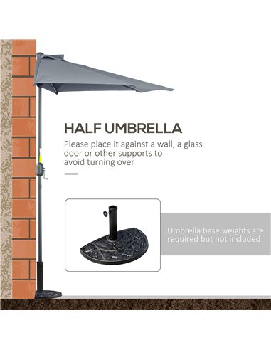 Outsunny 2.7m Balcony Half Parasol 5 Steel Ribs Construction Garden Outdoor Umbrella Grey 84D-007GY